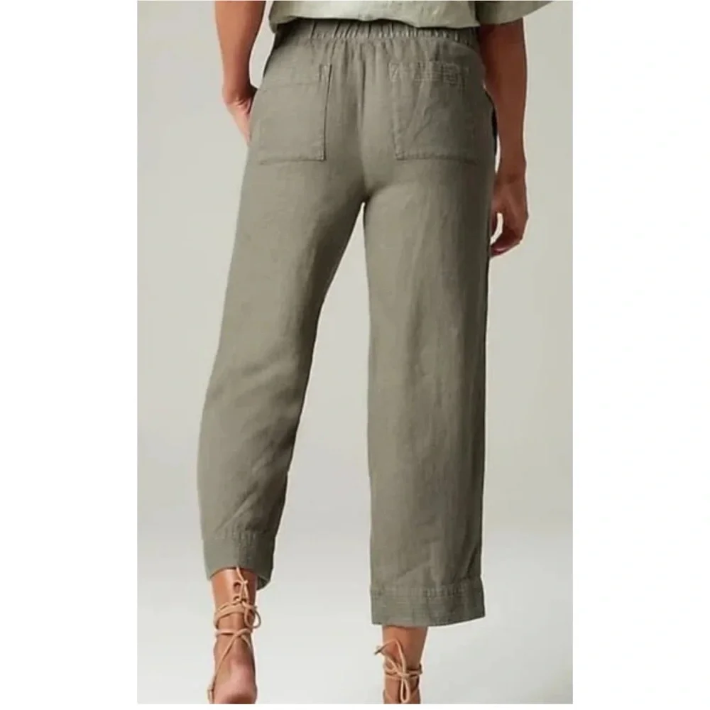 Pure J. Jill Linen High Rise Pull-On Cropped Wide Leg Pants Minimalist Green XLP - Picture 2 of 11